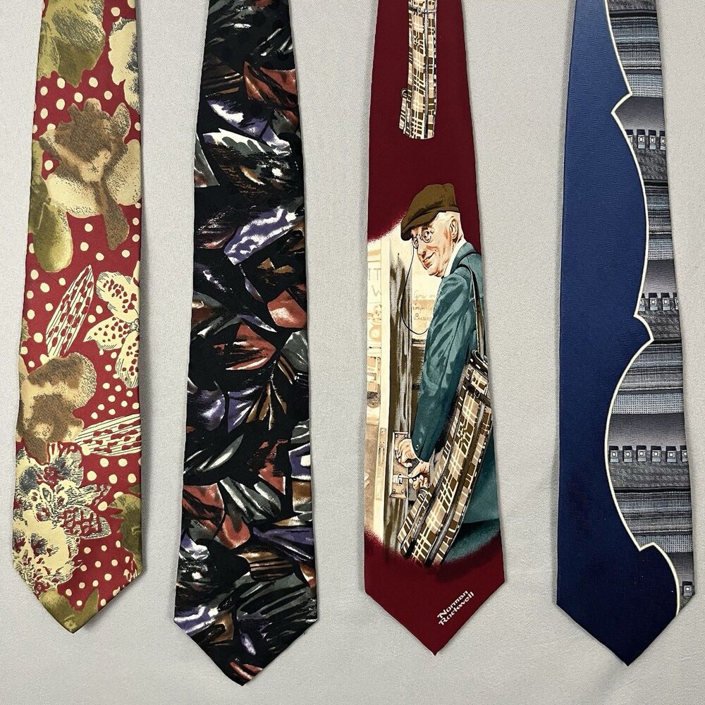 Lot of 4 Vintage Ties Givenchy M, Bugatti, Emilio‎ Ponti & Norman Rockwall Golf